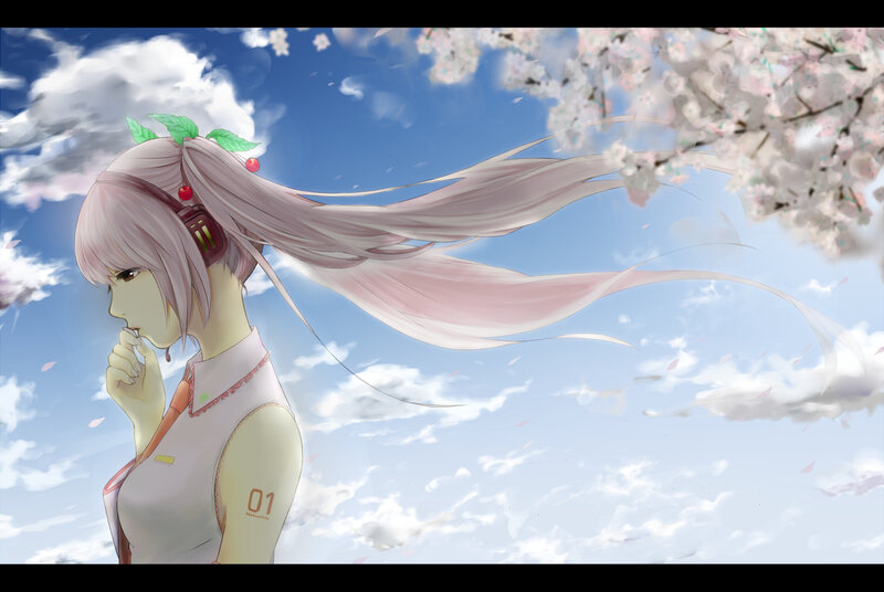 Anime Girl with Pink Hair — Blue, Serene, Spring