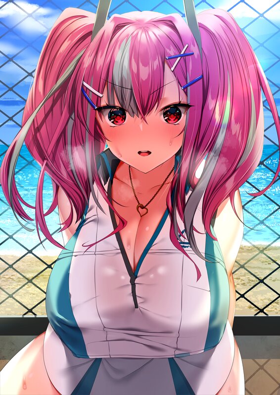 Anime Girl with Pink Hair — Bright, Afternoon, Beach
