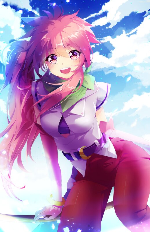 Anime Girl with Pink Hair — Bright, Afternoon, Sky