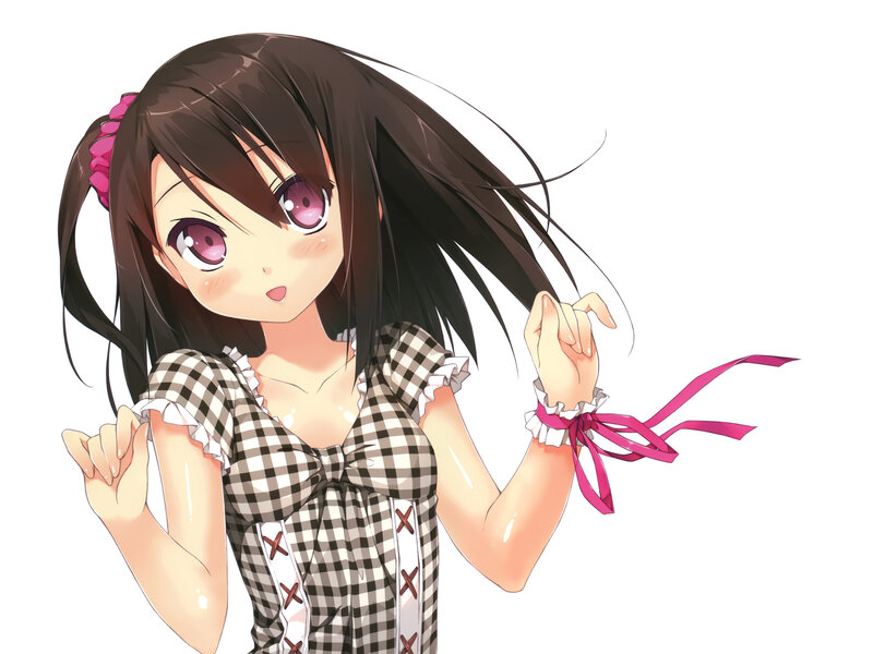 Anime Girl with Pink Hair — Brown, Playful