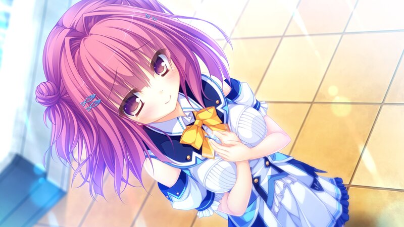 Anime Girl with Pink Hair — Calm, Afternoon, School Uniform, Yellow Bow