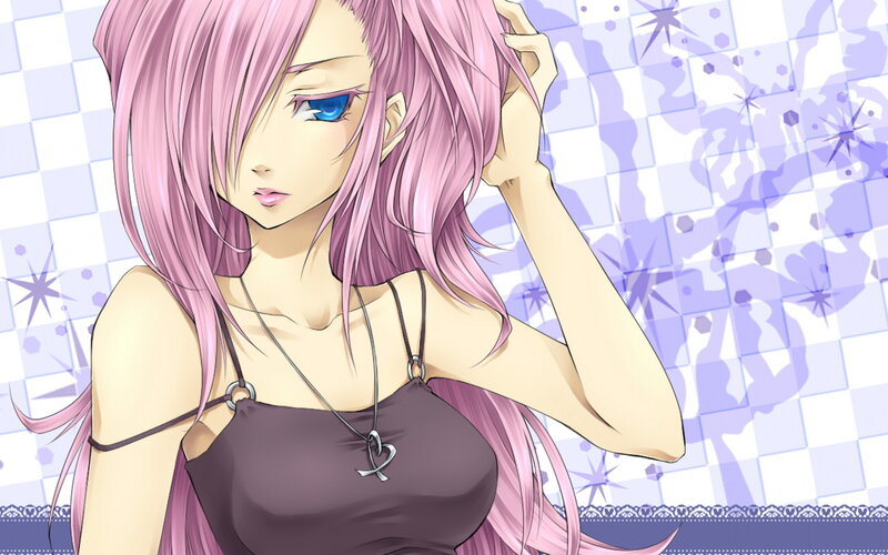 Anime Girl with Pink Hair — Calm, Blue Eyes, Necklace