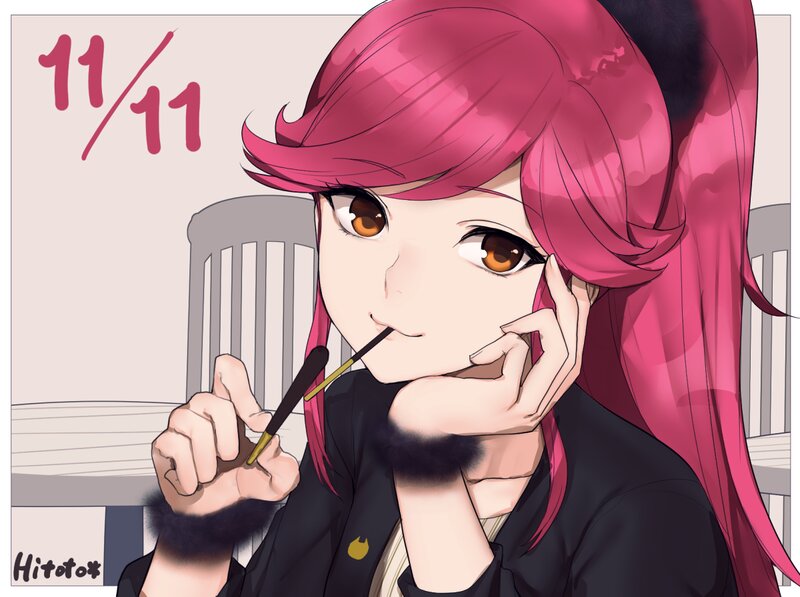 Anime Girl with Pink Hair — Calm, Digital Art, Cigarette