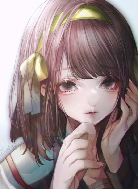Anime Girl with Pink Hair — Calm, Digital Art, Headband