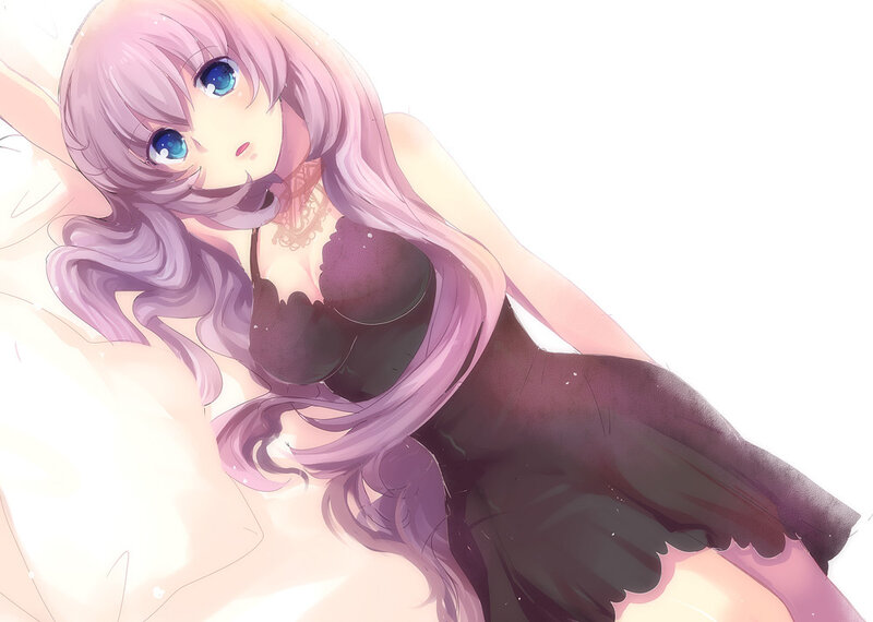 Anime Girl with Pink Hair — Calm, Digital Art, Long Hair, Black Dress