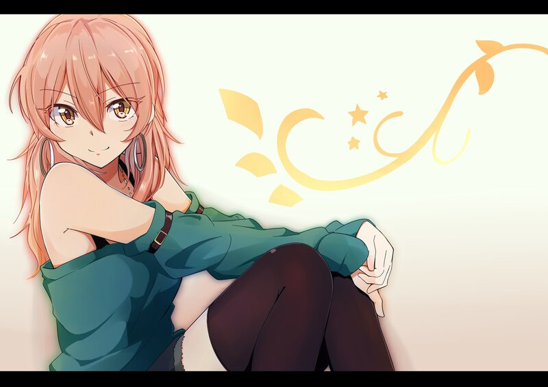 Anime Girl with Pink Hair — Calm, Green Shirt, Hoop Earrings
