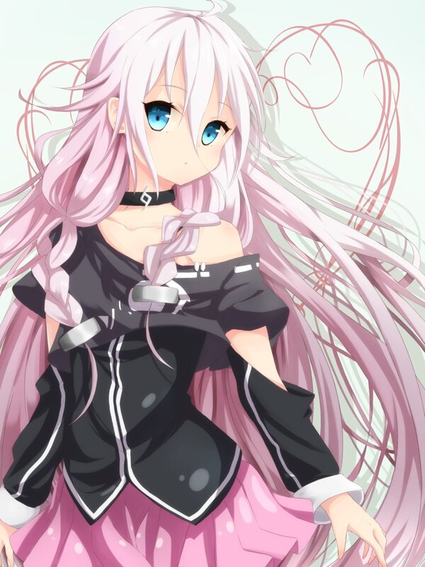 Anime Girl with Pink Hair — Calm, Long Hair, Blue Eyes, Choker
