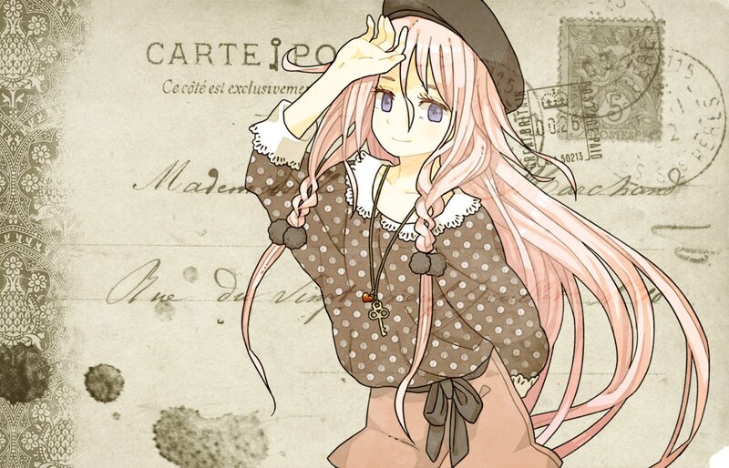 Anime Girl with Pink Hair — Calm, Postcard Background