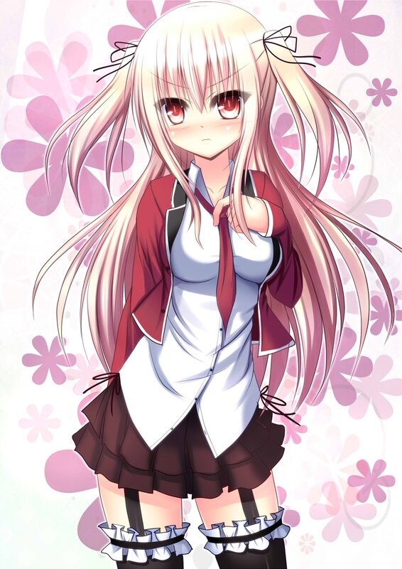 Anime Girl with Pink Hair — Calm, School Uniform, Flowers