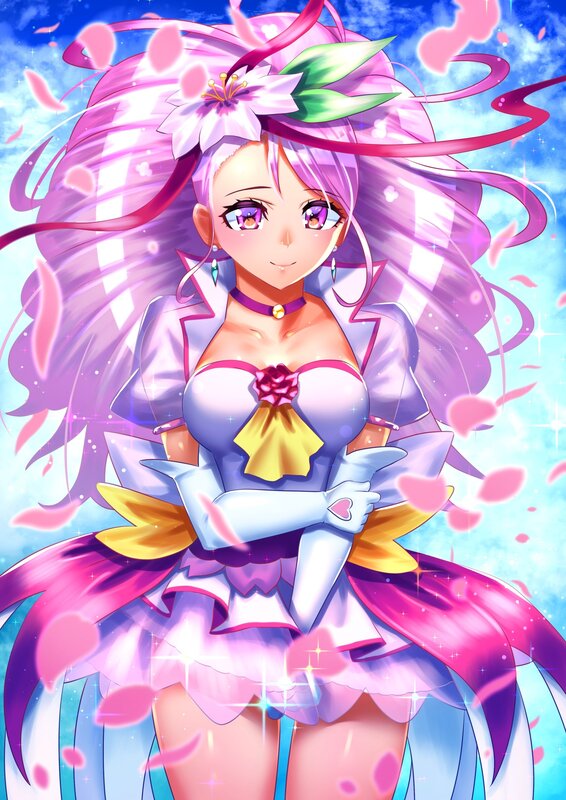 Anime Girl with Pink Hair — Cheerful, Flower