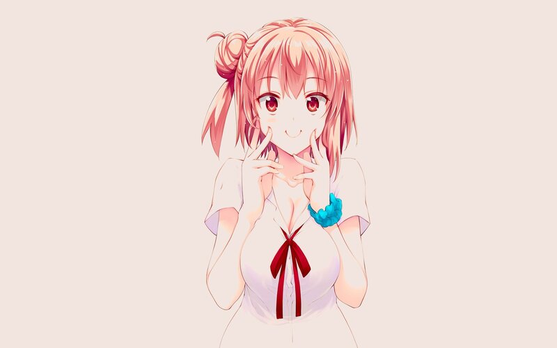 Anime Girl with Pink Hair — Cheerful, Red Bow