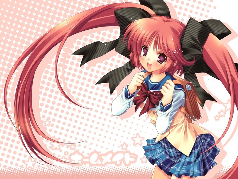 Anime Girl with Pink Hair — Cheerful, School Uniform, Backpack