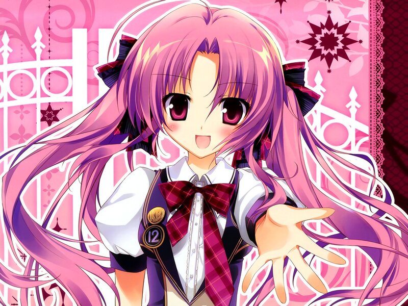 Anime Girl with Pink Hair — Cheerful, School Uniform