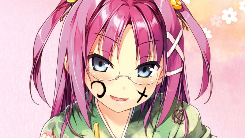 Anime Girl with Pink Hair — Cheerful, Spring, Glasses