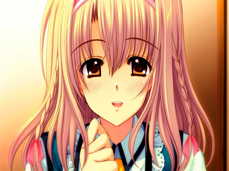 Anime Girl with Pink Hair — Cheerful, Sunset
