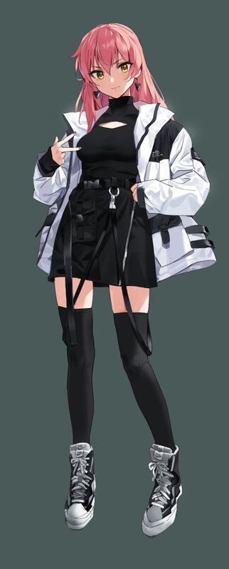 Anime Girl with Pink Hair — Confident, Digital Art, Jacket