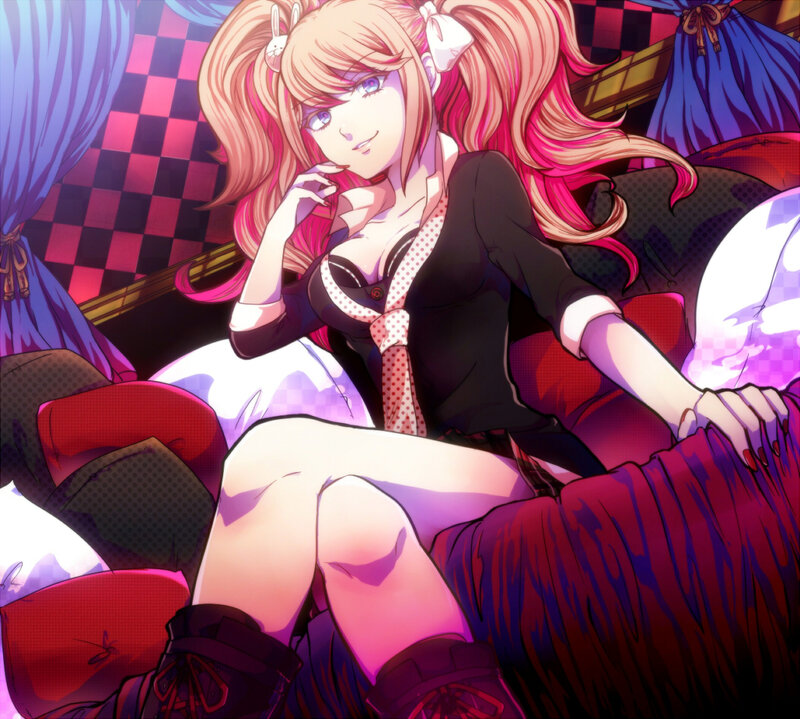 Anime Girl with Pink Hair — Dramatic, Checkered Background