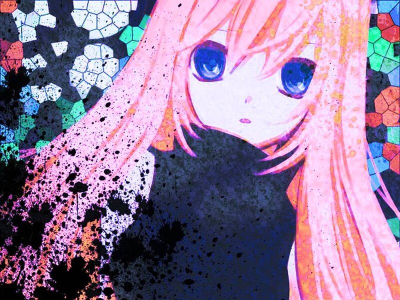 Anime Girl with Pink Hair — Dramatic, Digital Art, Blue Eyes, Splatter Effect