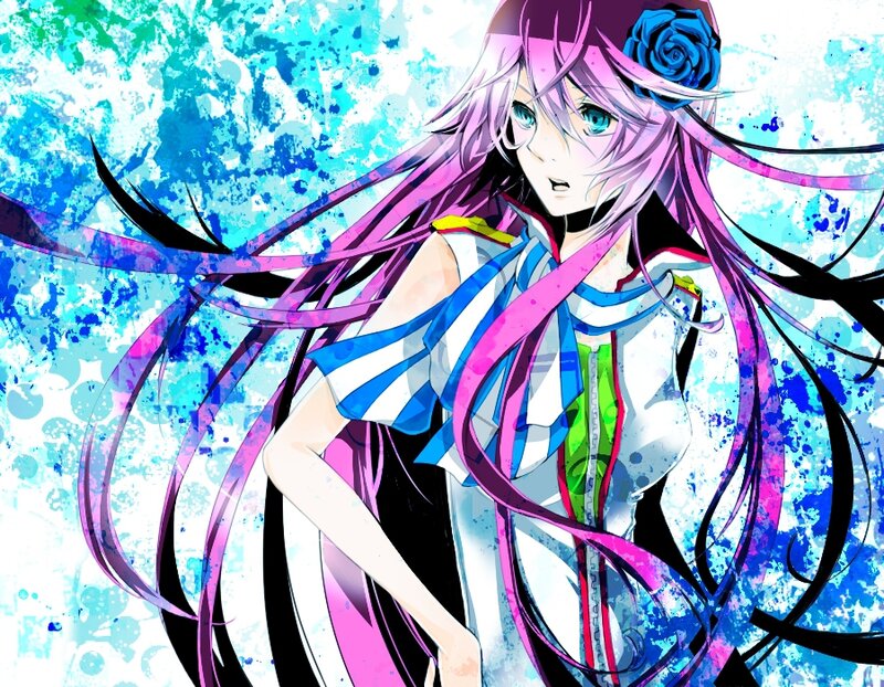 Anime Girl with Pink Hair — Dramatic, Digital Art, Blue Rose