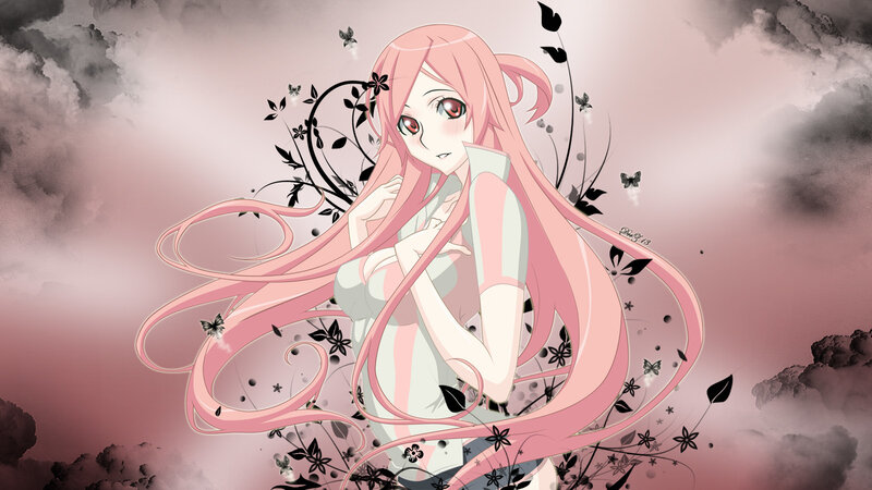 Anime Girl with Pink Hair — Dramatic, Digital Art, Butterflies