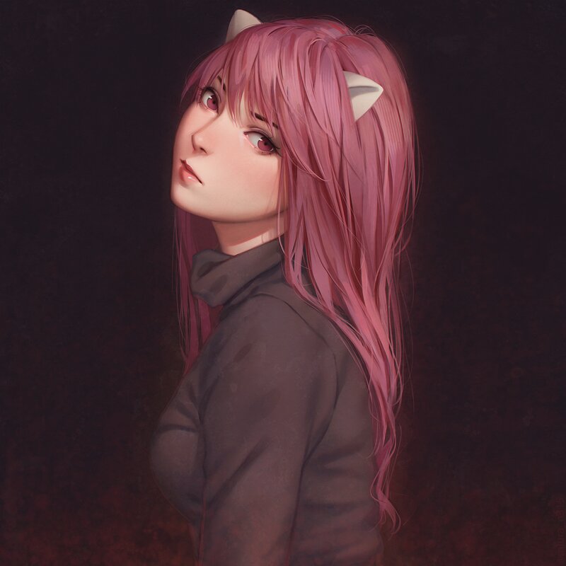 Anime Girl with Pink Hair — Dramatic, Digital Art, Cat Ears