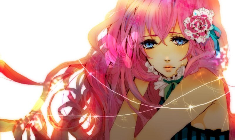 Anime Girl with Pink Hair — Dramatic, Digital Art, Flower