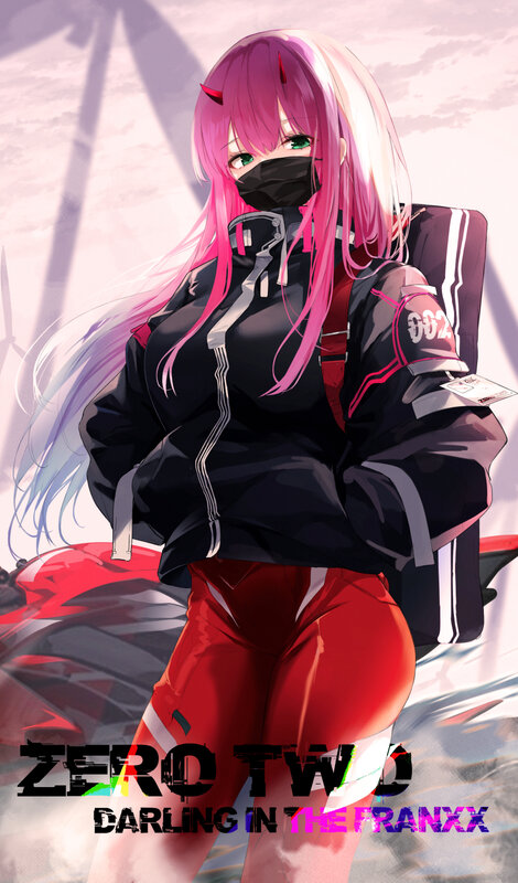 Anime Girl with Pink Hair — Dramatic, Digital Art, Mask
