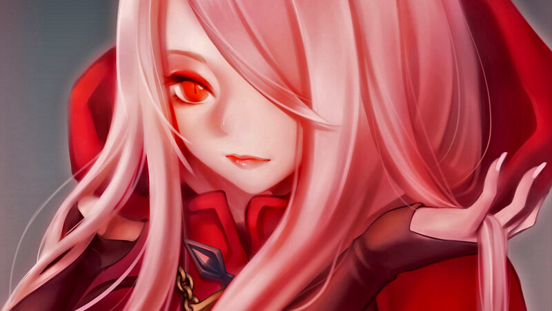 Anime Girl with Pink Hair — Dramatic, Digital Art, Red Eyes