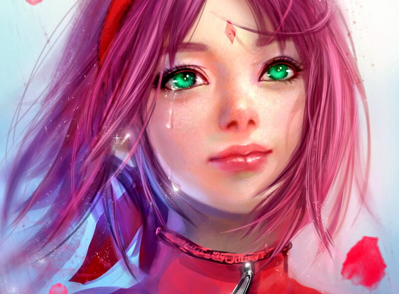 Anime Girl with Pink Hair — Dramatic, Digital Art, Tear