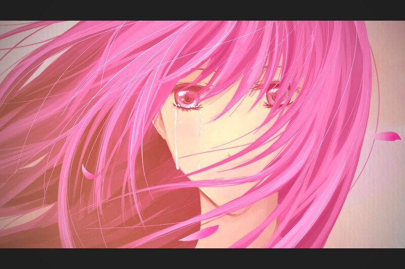 Anime Girl with Pink Hair — Dramatic, Digital Art, Tears