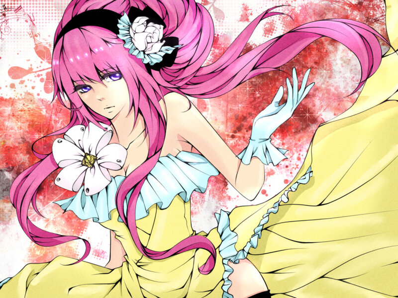 Anime Girl with Pink Hair — Dramatic, Flower
