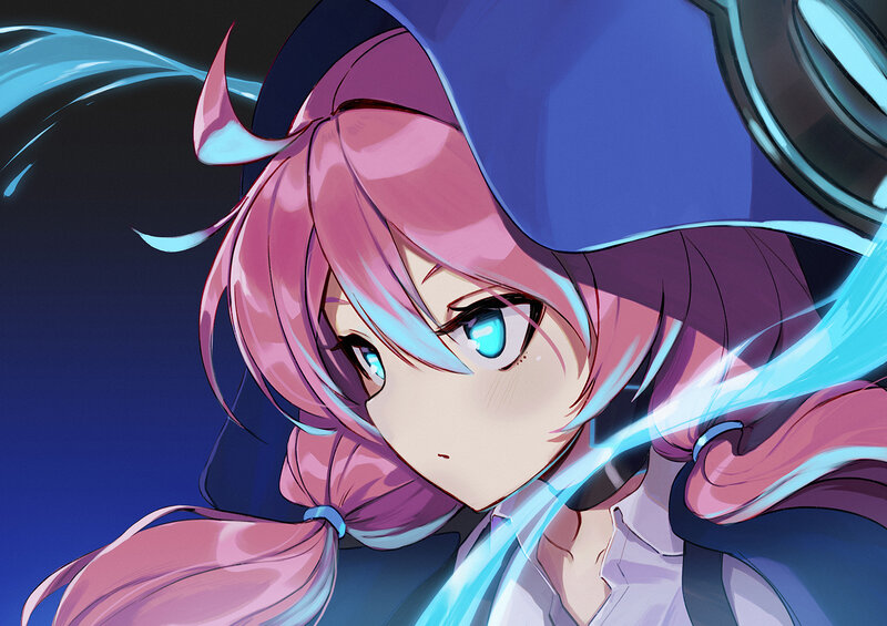 Anime Girl with Pink Hair — Dramatic, Night, Blue Eyes