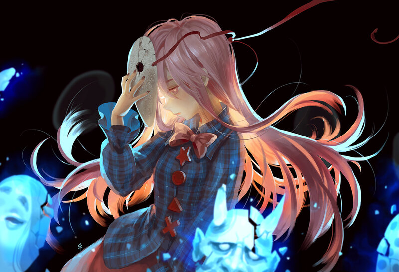 Anime Girl with Pink Hair — Dramatic, Night, Digital Art, Mask
