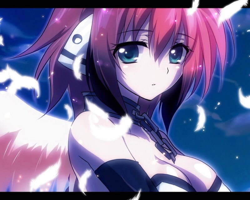 Anime Girl with Pink Hair — Dramatic, Night, Feathers, Chains