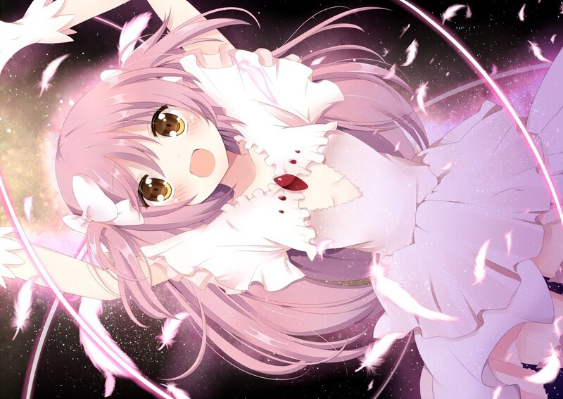 Anime Girl with Pink Hair — Dramatic, Night, Feathers, Stars