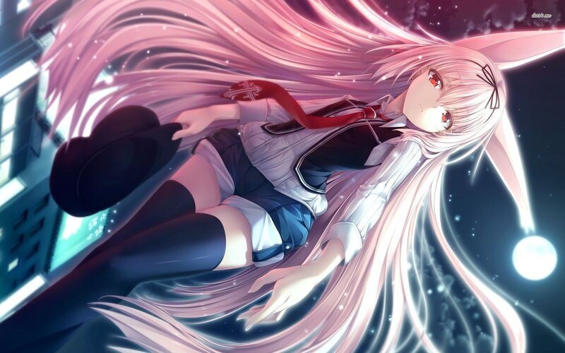 Anime Girl with Pink Hair — Dramatic, Night, Hat