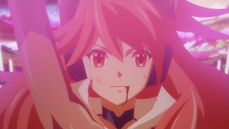 Anime Girl with Pink Hair — Dramatic, Sunset, Blood