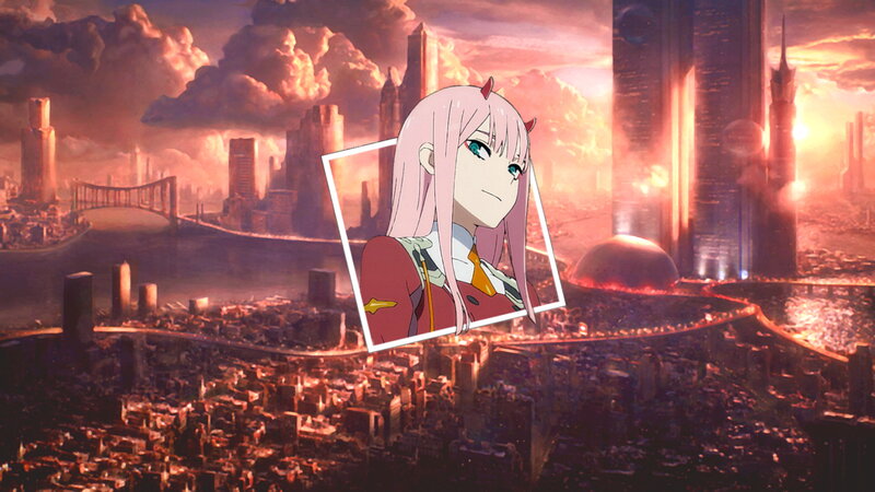 Anime Girl with Pink Hair — Dramatic, Sunset, Cityscape, Skyscrapers