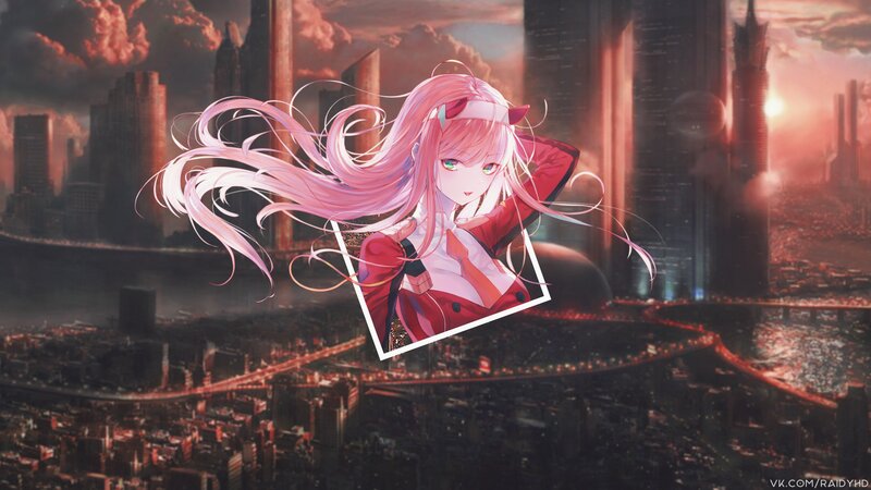 Anime Girl with Pink Hair — Dramatic, Sunset, Digital Art, Cityscape