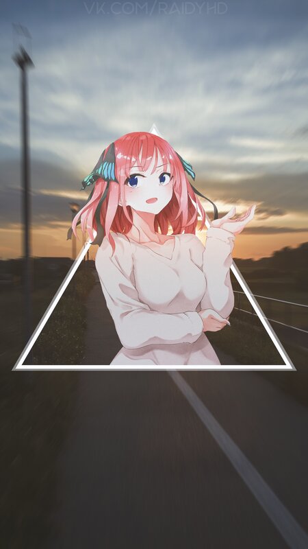 Anime Girl with Pink Hair — Dramatic, Sunset, Digital Art, Road