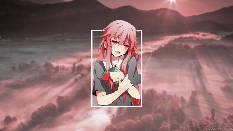 Anime Girl with Pink Hair — Dramatic, Sunset, Mountains