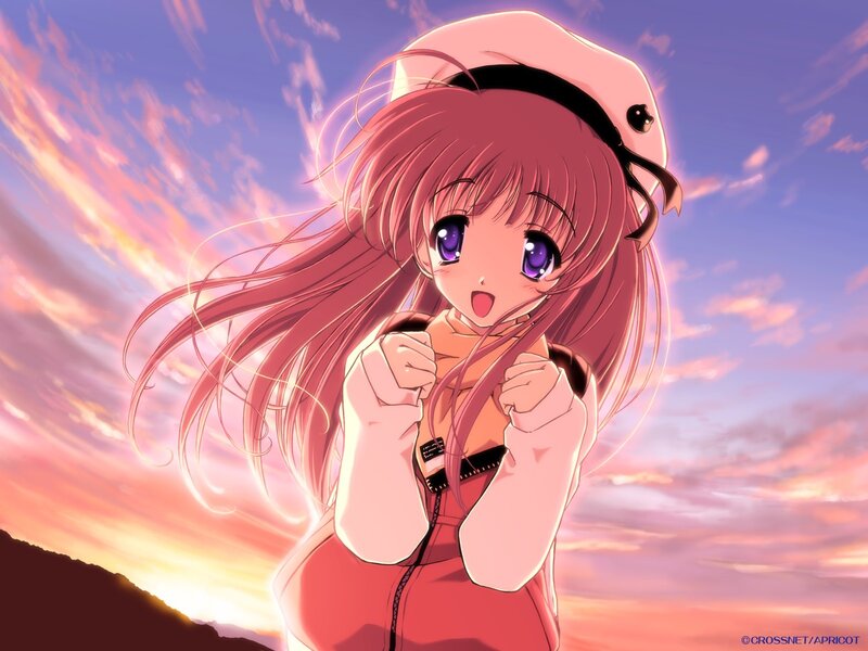 Anime Girl with Pink Hair — Dramatic, Sunset, Sky