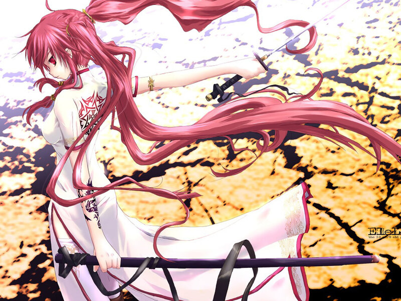 Anime Girl with Pink Hair — Dramatic, Sword
