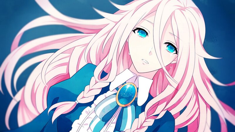 Anime Girl with Pink Hair — Dramatic, Tears, Blue Eyes, Braided Hair, Blue