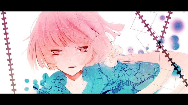 Anime Girl with Pink Hair — Dreamy, Digital Art, Flowers, Sketch Lines