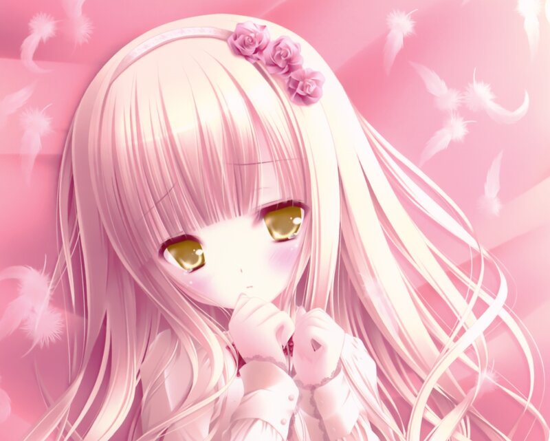 Anime Girl with Pink Hair — Dreamy, Digital Art, Roses