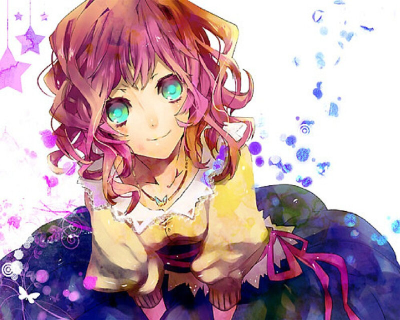 Anime Girl with Pink Hair — Dreamy, Digital Art, Stars