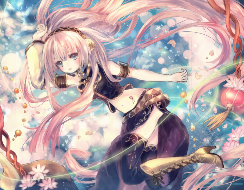 Anime Girl with Pink Hair — Dreamy, Night, Digital Art, Long Hair