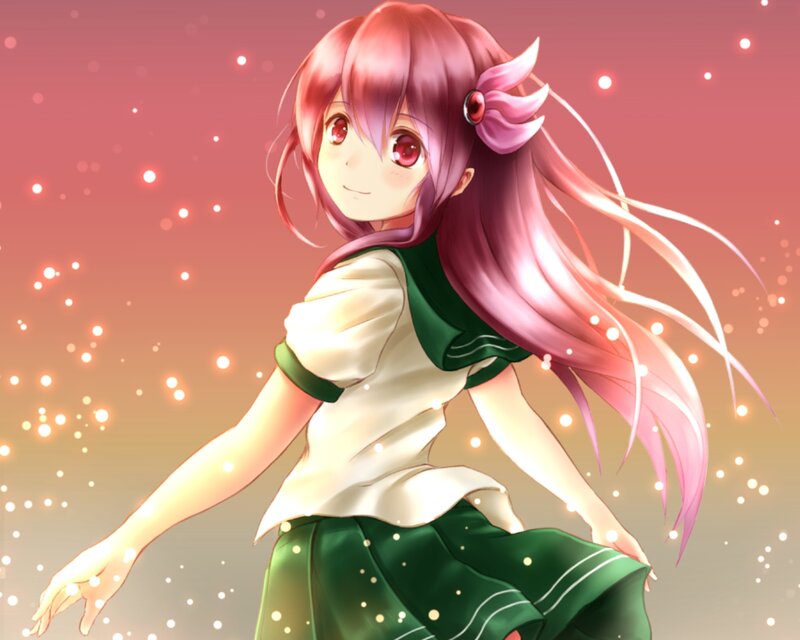 Anime Girl with Pink Hair — Dreamy, Sunset, School Uniform