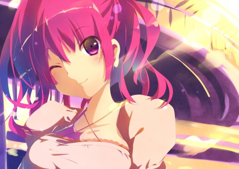 Anime Girl with Pink Hair — Dreamy, Sunset